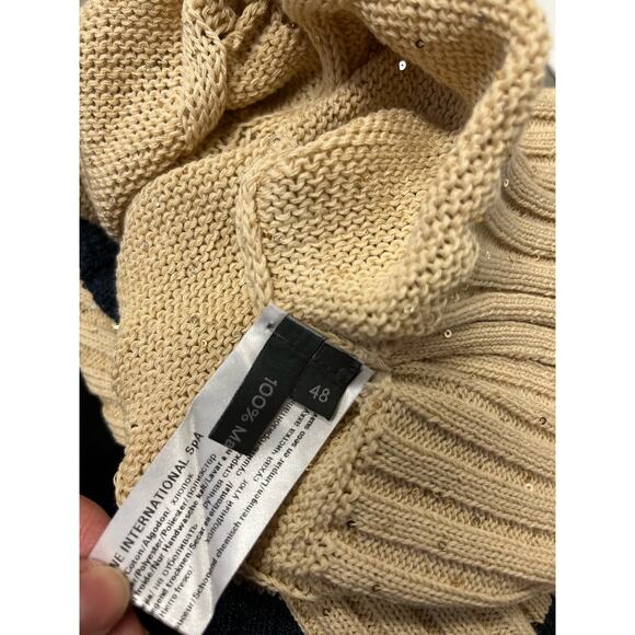 LORENA ANTONIAZZI Beige Knit Cable Sequin Accent Crew Neck Sweater 42 US 6 - Picture 4 of 4